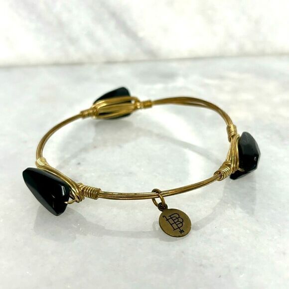 BB Bourbon & Boweties Arrowhead 3 Black Stones Wire 3" Bangle Bracelet - Picture 2 of 5